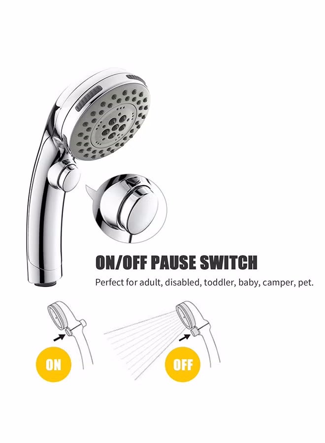 Shower Head - High Pressure Shower Heads 5 Spray Modes, Power Shower Head with One-Click Water Stop Button, Water Saving Shower Head for Adults Children (Silver) - Image 4