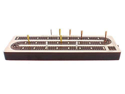 House of Cribbage - 3 Track Continuous Cribbage Board Inlaid in Rosewood - Maple Wood - Size: 12.5 Inches - Storage Drawer for Cribbage Pegs - Image 2