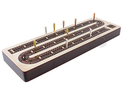 House of Cribbage - 3 Track Continuous Cribbage Board Inlaid in Rosewood - Maple Wood - Size: 12.5 Inches - Storage Drawer for Cribbage Pegs - Image 5