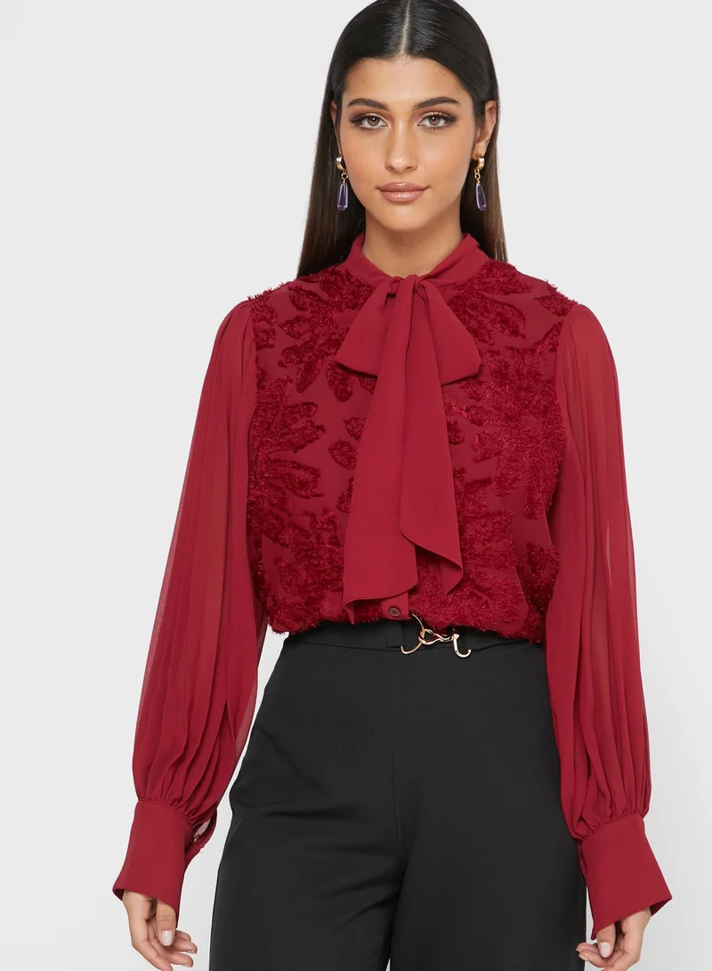Khizana Tie Neck Textured Top