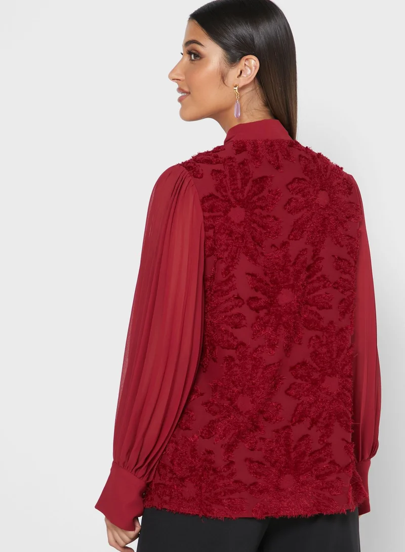 Khizana Tie Neck Textured Top