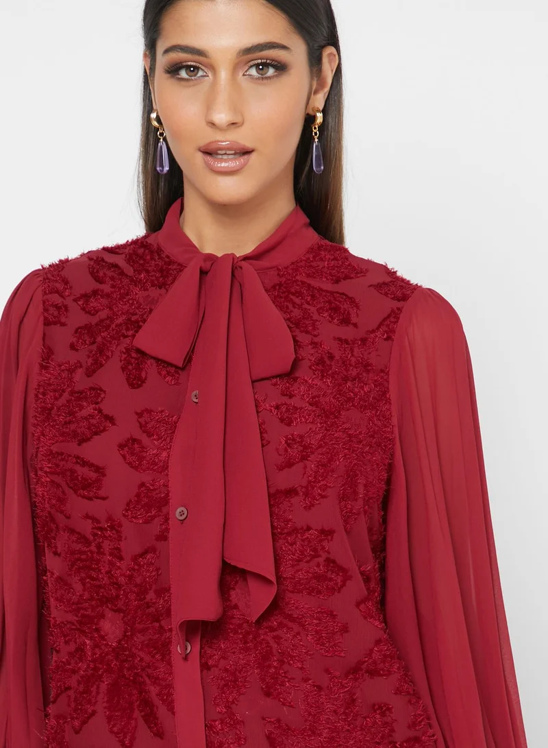 Khizana Tie Neck Textured Top