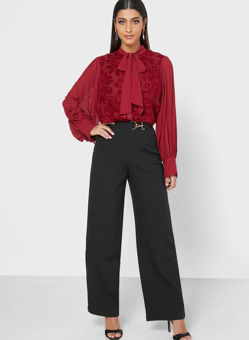 Khizana Tie Neck Textured Top