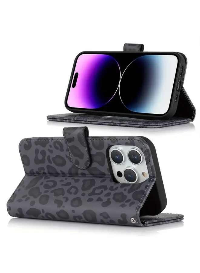 Leopard Print Phone Wallet With 3 Card Slots And Stand For iPhone 13 Mini White Cover - Image 4