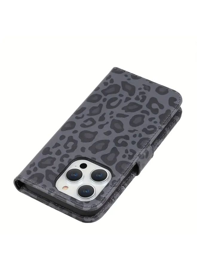 Leopard Print Phone Wallet With 3 Card Slots And Stand For iPhone 13 Mini White Cover - Image 5
