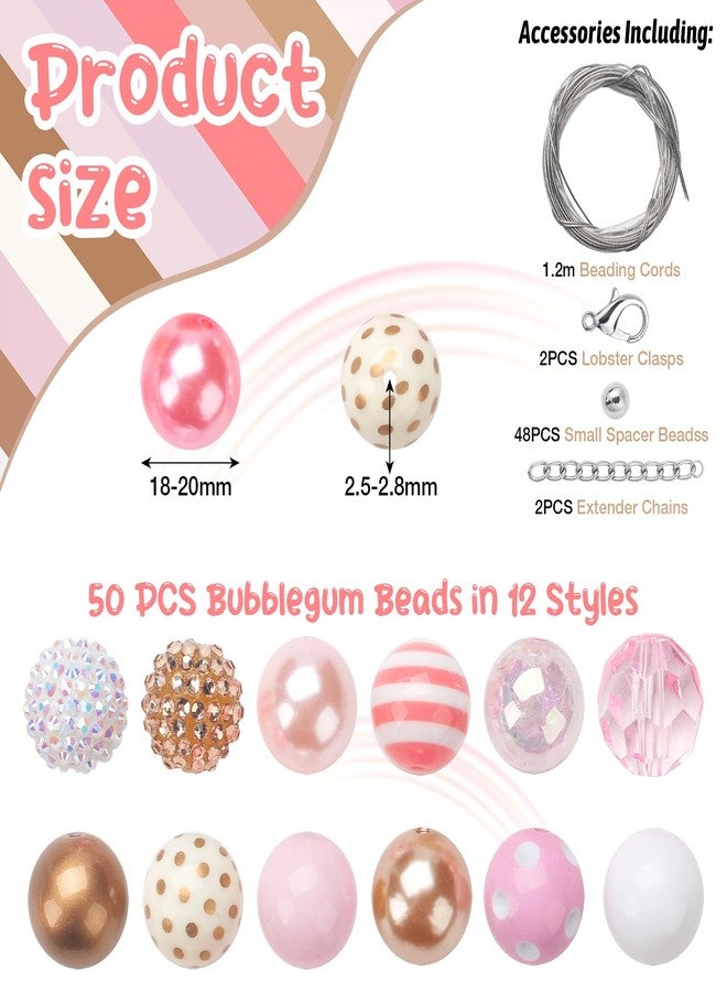 Jeacksy 50pcs Bubblegum Beads 20mm Bulk Mix, DIY Pen Beads Colorful Chunk Bubble Gum Beads with Round Spacers, Extender Chains, Beading Cord for Pen Bag Chain Crafts Bracelet Necklace Jewelry Making - Image 2