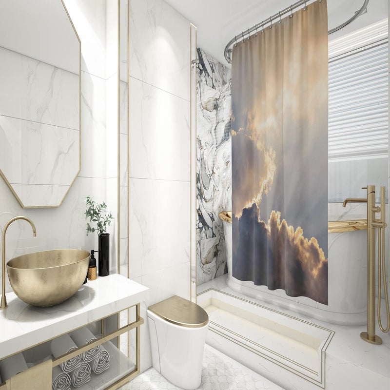 FING ستارة دش الحمام، ستارة حمام مع خطاف، ستارة مصممة لدش الحمام، حوض الاستحمام، زينة ستائر الحمام الحديثة الزخرفية (تصميم_3) - Image 3