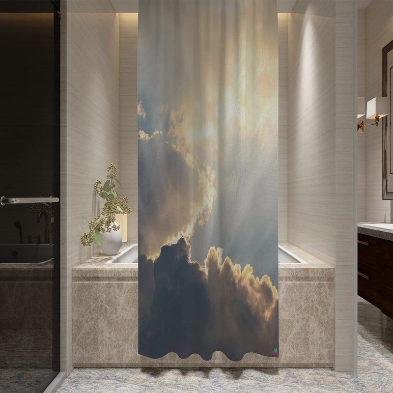 FING ستارة دش الحمام، ستارة حمام مع خطاف، ستارة مصممة لدش الحمام، حوض الاستحمام، زينة ستائر الحمام الحديثة الزخرفية (تصميم_3) - Image 2