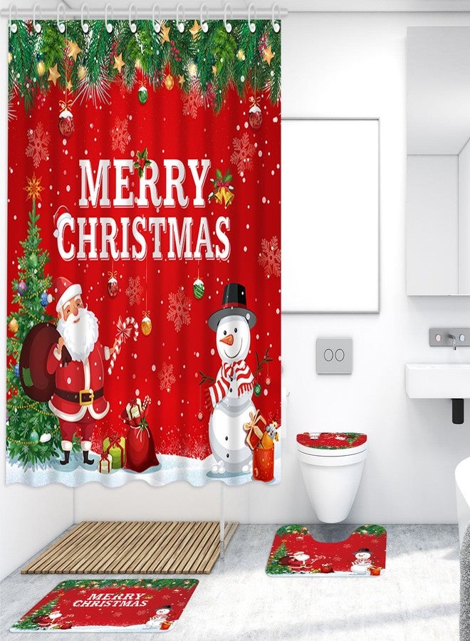 Capoda Merry Christmas Shower Curtain Set, Non Slip Bathroom Rugs, Toilet Lid Cover, U Toilet Mat for Christmas Bathroom Decoration (Snowman) - Image 5