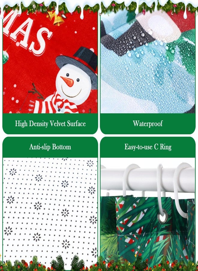 Capoda Merry Christmas Shower Curtain Set, Non Slip Bathroom Rugs, Toilet Lid Cover, U Toilet Mat for Christmas Bathroom Decoration (Snowman) - Image 3