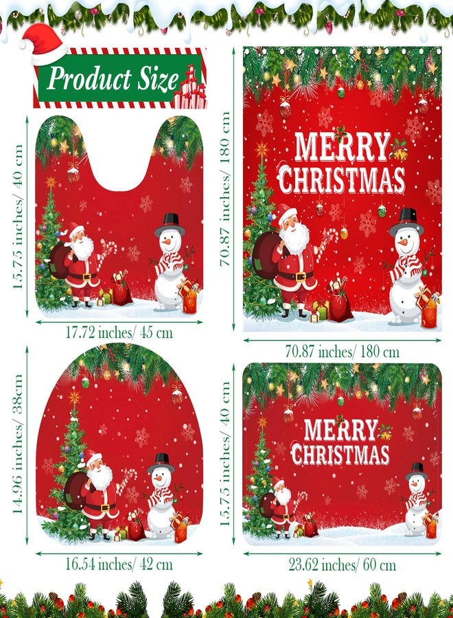 Capoda Merry Christmas Shower Curtain Set, Non Slip Bathroom Rugs, Toilet Lid Cover, U Toilet Mat for Christmas Bathroom Decoration (Snowman) - Image 2