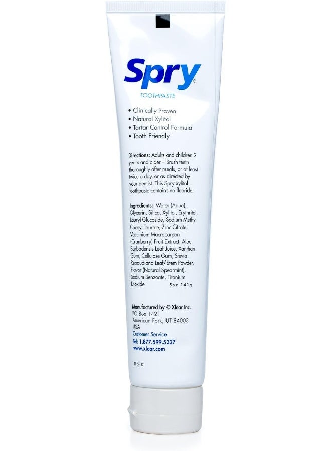 Spry Natural Xylitol Toothpaste 5oz for Adults and Kids Fluoride Free Gentle for Sensitive Teeth Whitening and Remineralizing Breath Freshening Mouth Moisturizing Spearmint Pack of 1 - Image 3