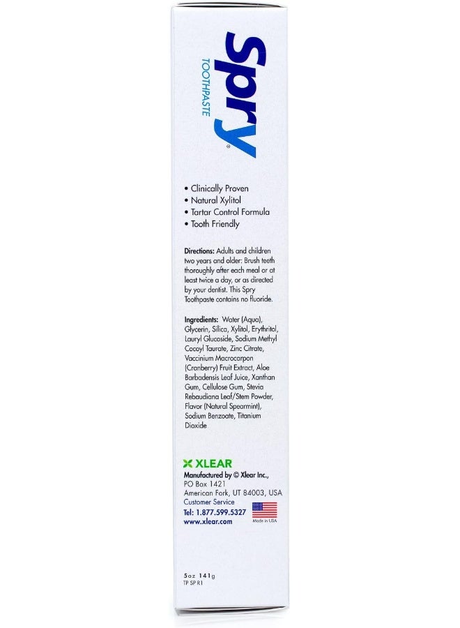 Spry Natural Xylitol Toothpaste 5oz for Adults and Kids Fluoride Free Gentle for Sensitive Teeth Whitening and Remineralizing Breath Freshening Mouth Moisturizing Spearmint Pack of 1 - Image 4