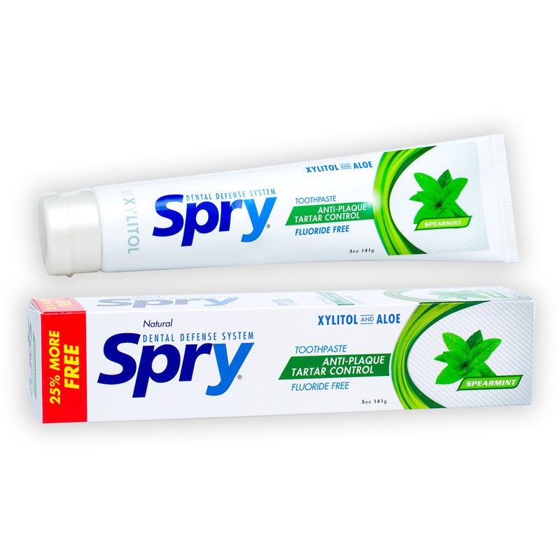 Spry Natural Xylitol Toothpaste 5oz for Adults and Kids Fluoride Free Gentle for Sensitive Teeth Whitening and Remineralizing Breath Freshening Mouth Moisturizing Spearmint Pack of 1 - Image 1