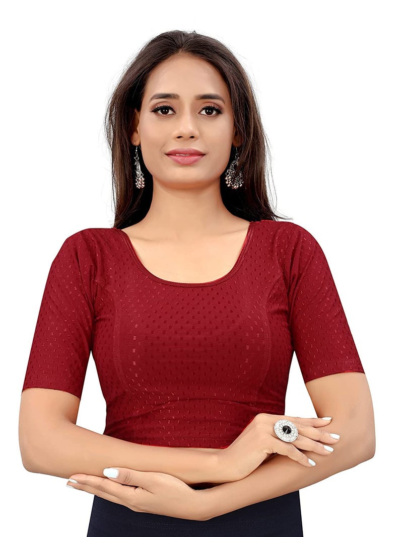 Bhochi Round Neck Cotton Spendex|Stretchable Blouse for Women|Readymade Blouse for Women|Blouses|Stretchable Blouse Readymade - Image 1