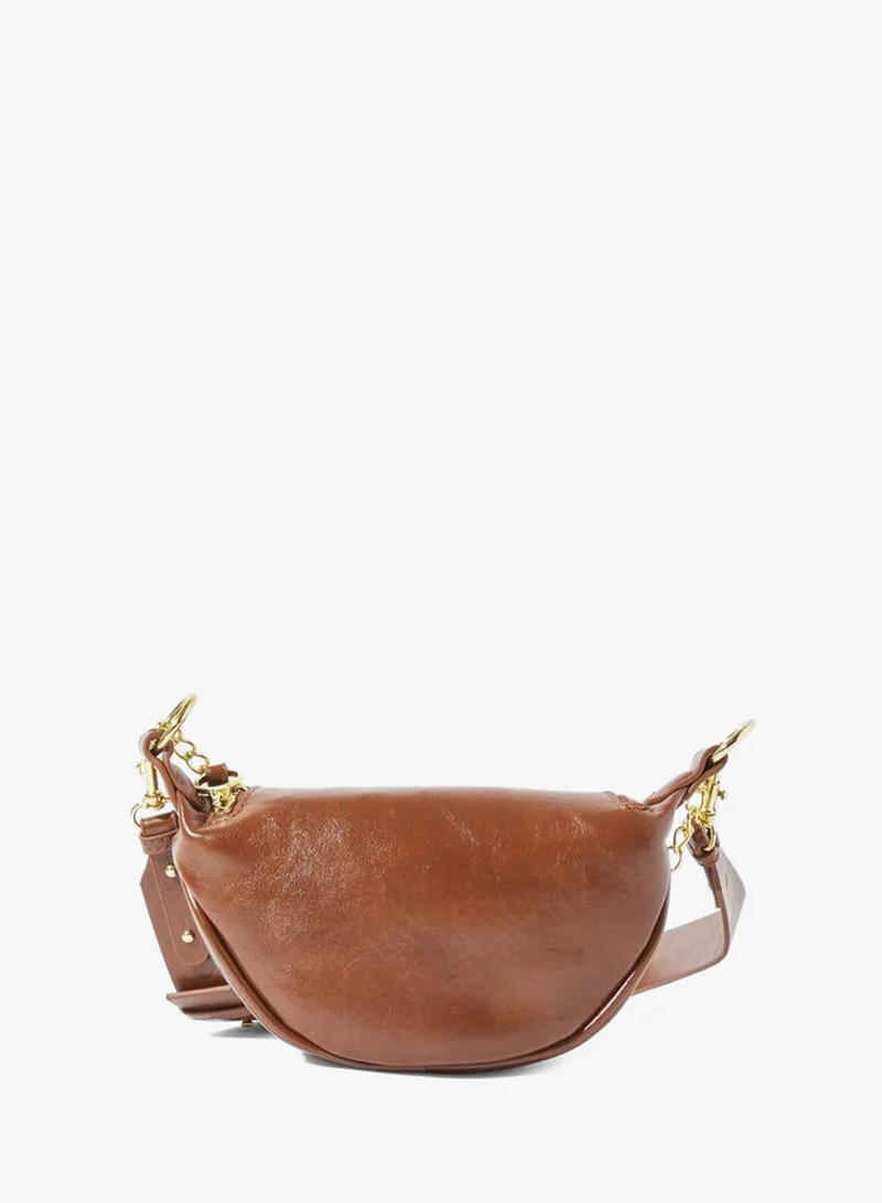 Styli Brown Zip Shoulder Bag With Chain Strap