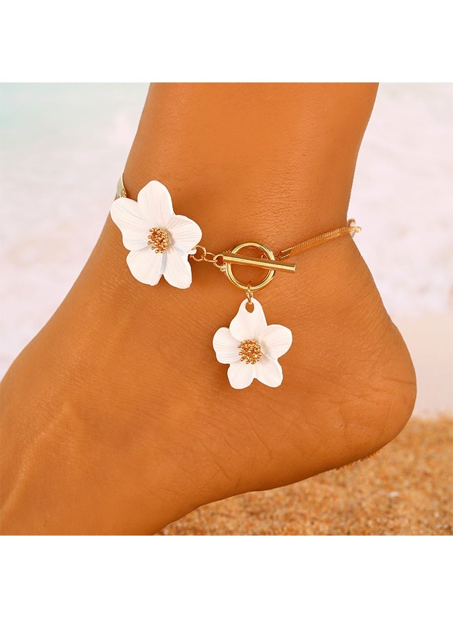 Simple And Elegant White Women's Anklet With An Attractively Drawn Flower, Suitable For Holidays And Parties - Image 1