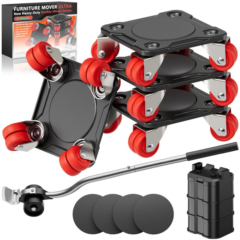 ONEON Furniture Mover Ultra with 8 Wheels â€“ All-New Upgraded Heavy Item Moving Tool Double-Wheeled Low-Profile Dolly with Auxiliary Lifter, Full Carbon Steel Panels, Supports up to 1650 lbs - Image 1