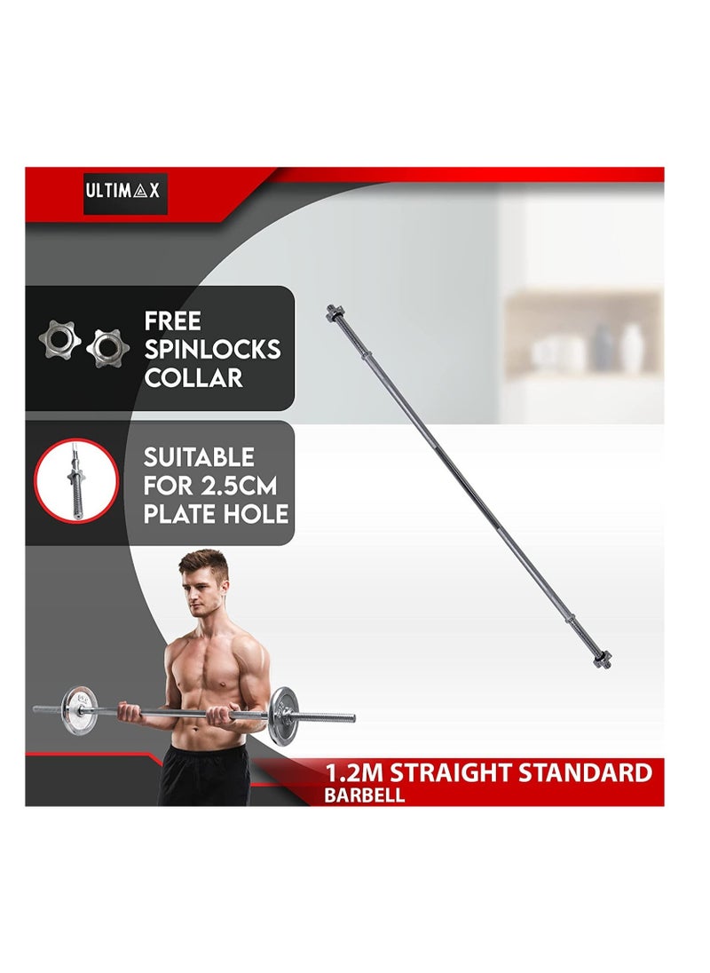 ULTIMAX Straight Weightlifiting Bar with Spinlock Nuts-120 cm  - Image 2
