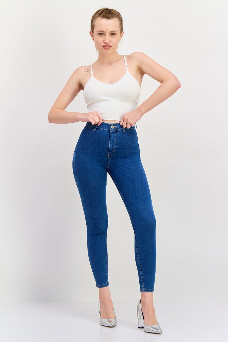 TOPSHOP Women  Skinny Fit Washed Stretchable Jeans, Blue - Image 2