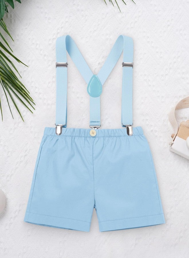 IMEKIS Wild One Birthday Outfit Boy: Baby Toddler 1st First Smash Cake Photoshoot Bowtie Romper Suspenders Shorts Hat Sets Easter Holiday Spring Fall Holiday Clothes Light Blue Goose One 9-12 Months - Image 3