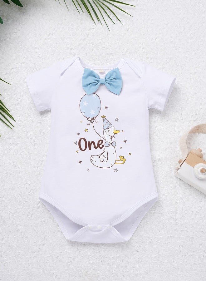 IMEKIS Wild One Birthday Outfit Boy: Baby Toddler 1st First Smash Cake Photoshoot Bowtie Romper Suspenders Shorts Hat Sets Easter Holiday Spring Fall Holiday Clothes Light Blue Goose One 9-12 Months - Image 2