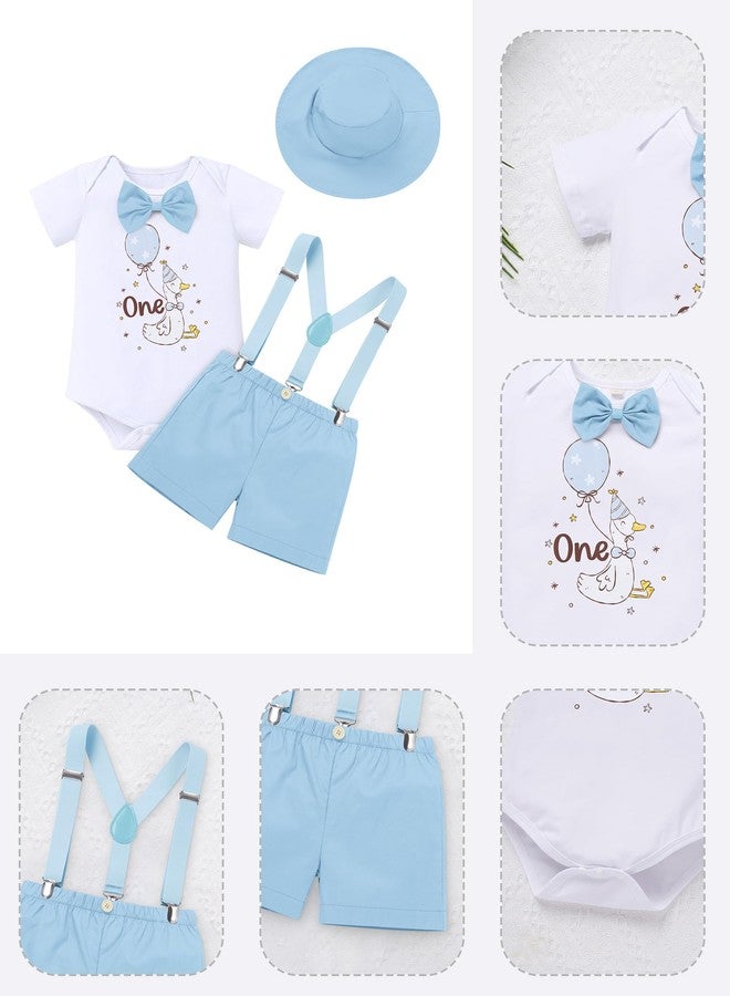 IMEKIS Wild One Birthday Outfit Boy: Baby Toddler 1st First Smash Cake Photoshoot Bowtie Romper Suspenders Shorts Hat Sets Easter Holiday Spring Fall Holiday Clothes Light Blue Goose One 9-12 Months - Image 5