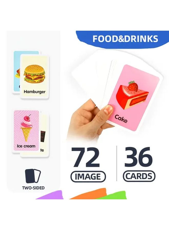 36 Pack Double Sided Food Drinks Cognition Cards Alphabet Phonics Learning Set - Image 1