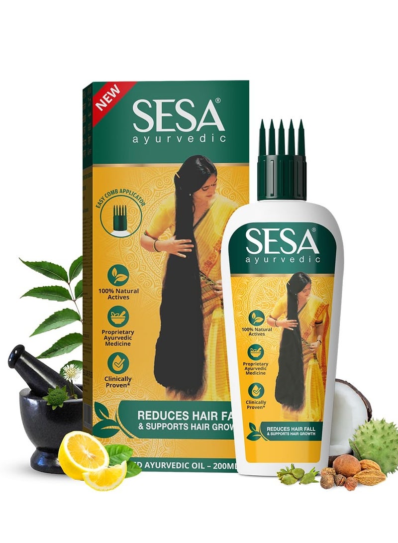 SESA Ayurvedic Hair Oil With Bhringraj & 17 Rare Herbs With Coconut Oil and 4 Nourishing Oil For Hair Growth Help Control Hair Fall with Easy Oil Applicator For Women and Men (200 ml) - Image 1