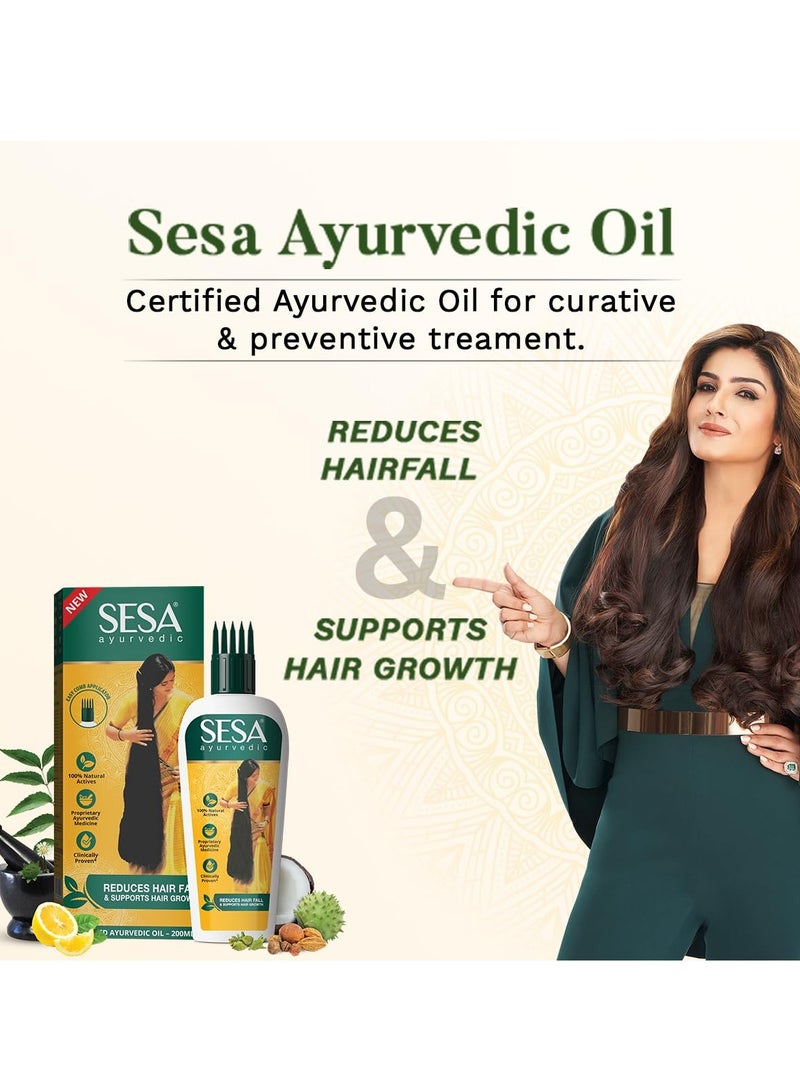 SESA Ayurvedic Hair Oil With Bhringraj & 17 Rare Herbs With Coconut Oil and 4 Nourishing Oil For Hair Growth Help Control Hair Fall with Easy Oil Applicator For Women and Men (200 ml) - Image 3