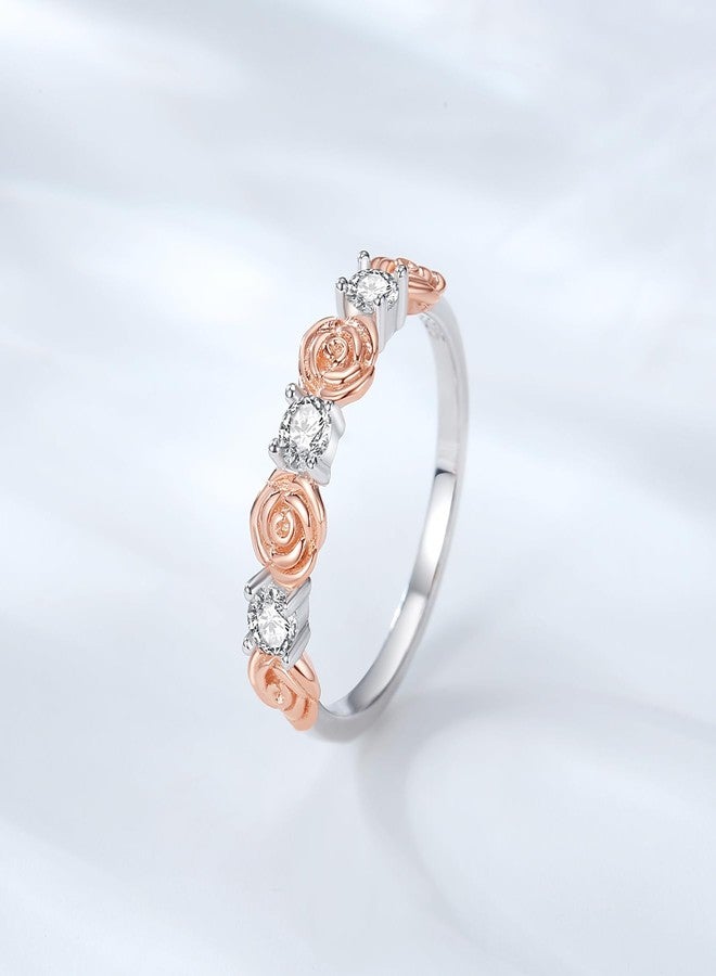 YLT Rose Ring for Women Rose Gold Plated 925 Sterling Silver Rose Flower Ring Paved with Cubic Zirconia Statement Band Ring (7) - Image 3