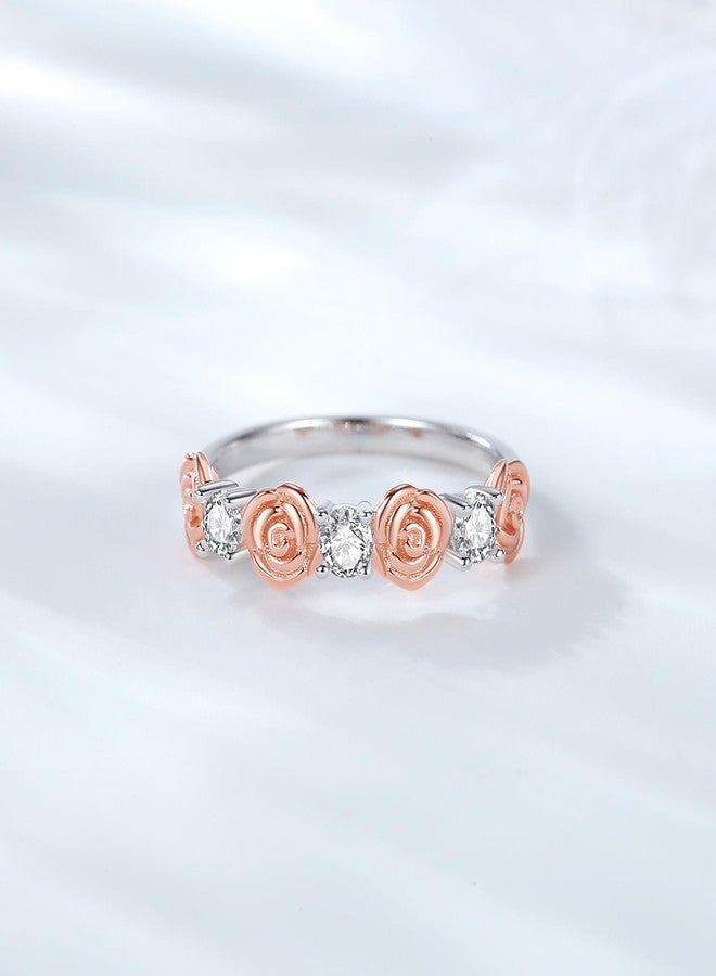 YLT Rose Ring for Women Rose Gold Plated 925 Sterling Silver Rose Flower Ring Paved with Cubic Zirconia Statement Band Ring (7) - Image 2