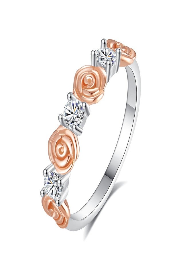 YLT Rose Ring for Women Rose Gold Plated 925 Sterling Silver Rose Flower Ring Paved with Cubic Zirconia Statement Band Ring (7) - Image 1