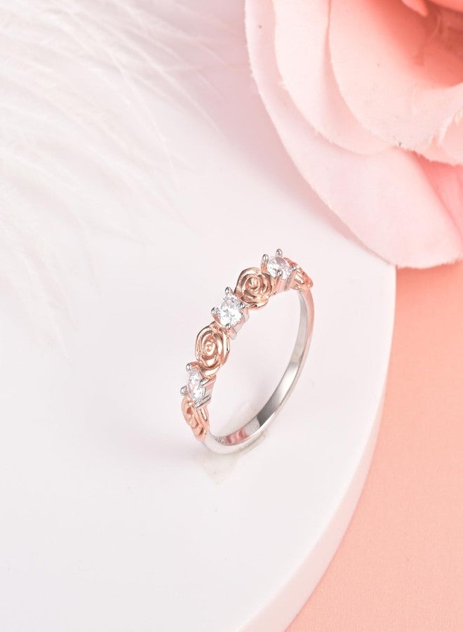 YLT Rose Ring for Women Rose Gold Plated 925 Sterling Silver Rose Flower Ring Paved with Cubic Zirconia Statement Band Ring (7) - Image 4