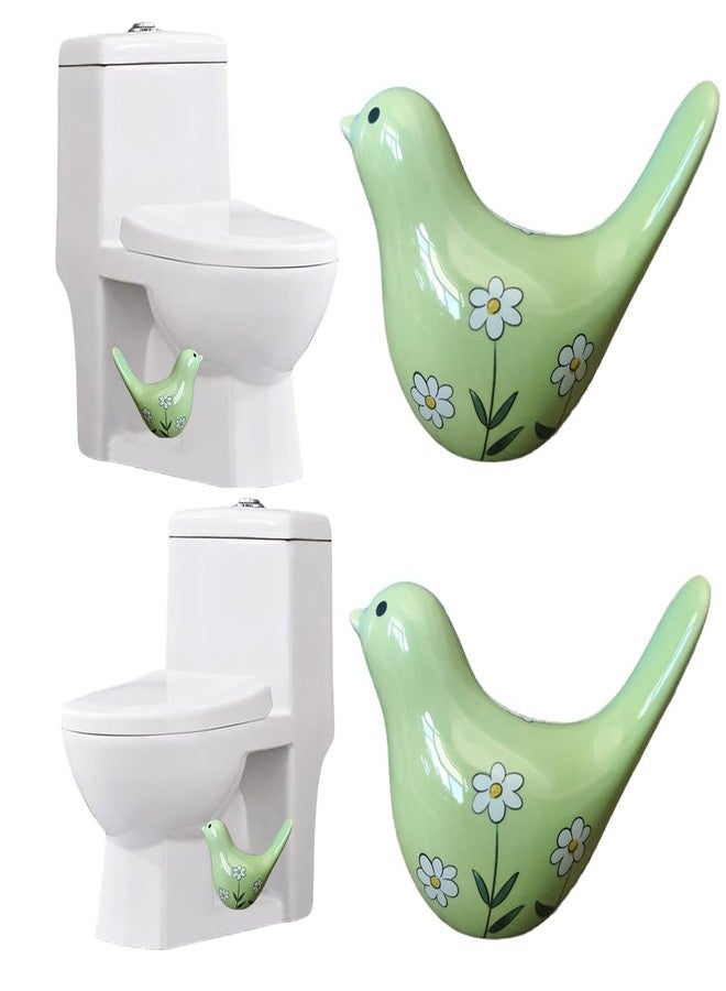 Pujipu 2PCS Toilet Bolt Covers Decorative, Cute Bird Toilet Screw Cover Caps, Ceramic Toilet Bolt Caps Decorative, Funny Bathroom Accessories, No Tools Easy Installation Bathroom Decor (Green) - Image 1