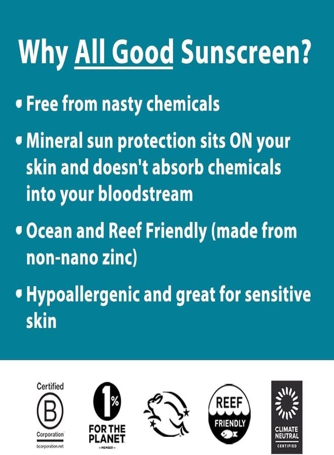 All Good Makes Everything Better واقي الشمس الجيد - لوشن واقي شمس معدني رياضي، صديق للشعاب المرجانية، SPF 30+ للوجه والجسم، مقاوم للماء والعرق (3 أونصة) - Image 3
