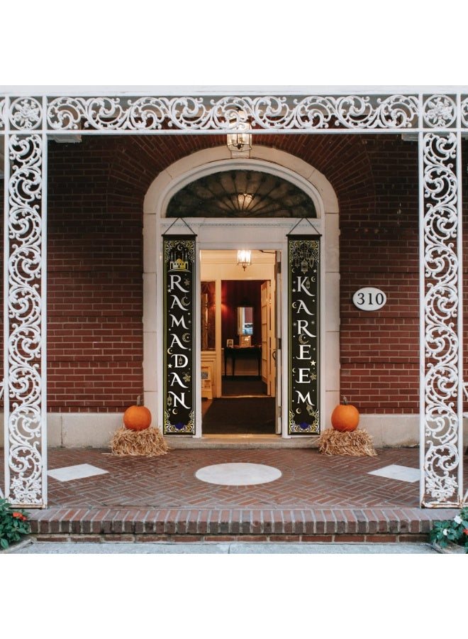 Chielor Ramadan Kareem Porch Banner,  Islamic Ramadan Banner Decorations Hanging Ramadan Banner Muslim Eid Porch Sign Polyester Ramadan Kareem Couplet for Indoor Outdoor Front Door Eid Mubarak Party Decor - Image 5