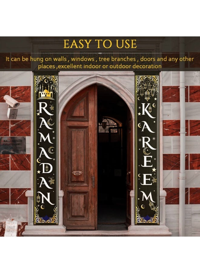 Chielor Ramadan Kareem Porch Banner,  Islamic Ramadan Banner Decorations Hanging Ramadan Banner Muslim Eid Porch Sign Polyester Ramadan Kareem Couplet for Indoor Outdoor Front Door Eid Mubarak Party Decor - Image 4