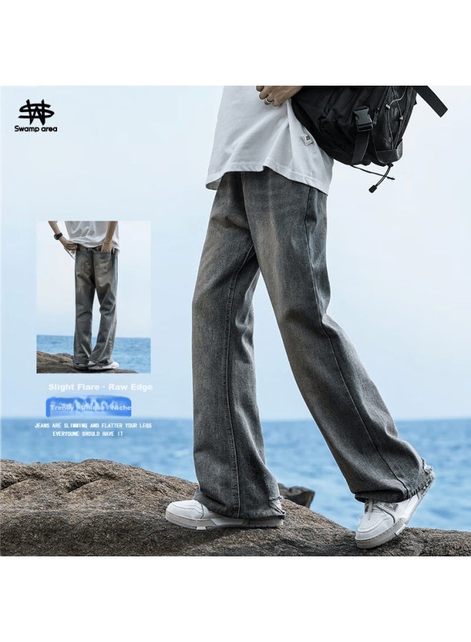 Swamp Area Men's Retro Washed Wide-leg Loose Flared Denim Jeans Gk02 Denim Blue M - Image 1