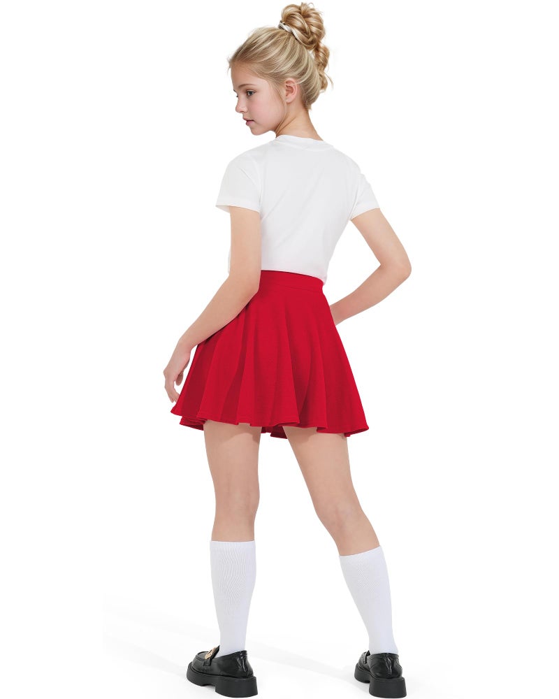 BOOPH Kids Girls Skirt Casual Mini Flare Plain Pleated Skater Uniform Skirts 12-13 Years Red - Image 5
