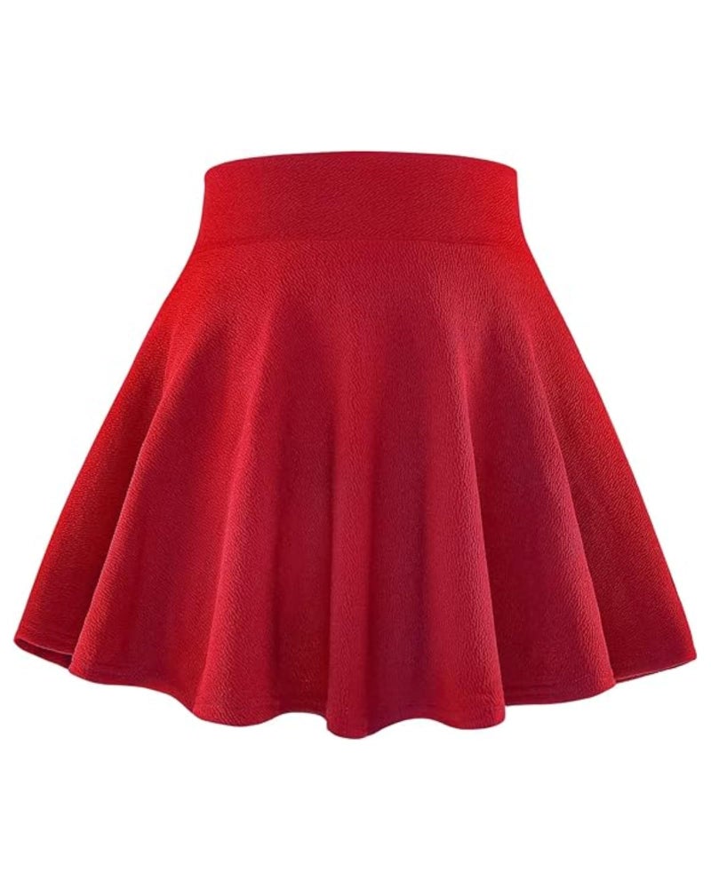 BOOPH Kids Girls Skirt Casual Mini Flare Plain Pleated Skater Uniform Skirts 12-13 Years Red - Image 1
