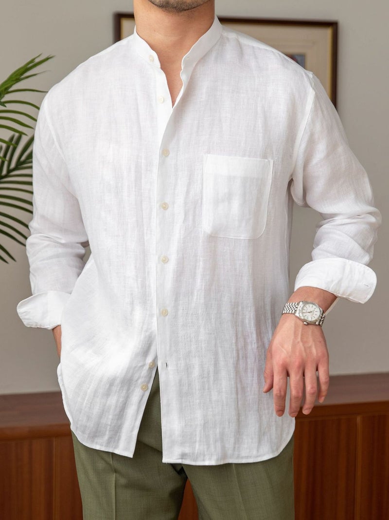 Breathable Linen Long-Sleeve Mens Casual Shirt Brown  - Image 2