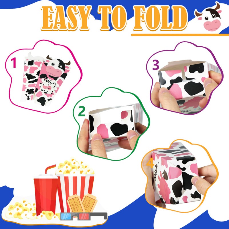 Caoekego 24Pcs Cow Print Popcorn Boxes Snack Treat Boxes Candy Cookie Container for Cow Farm Animals Birthday Party Supplies(5.3 x 2.5 x 1.6inch) - Image 4