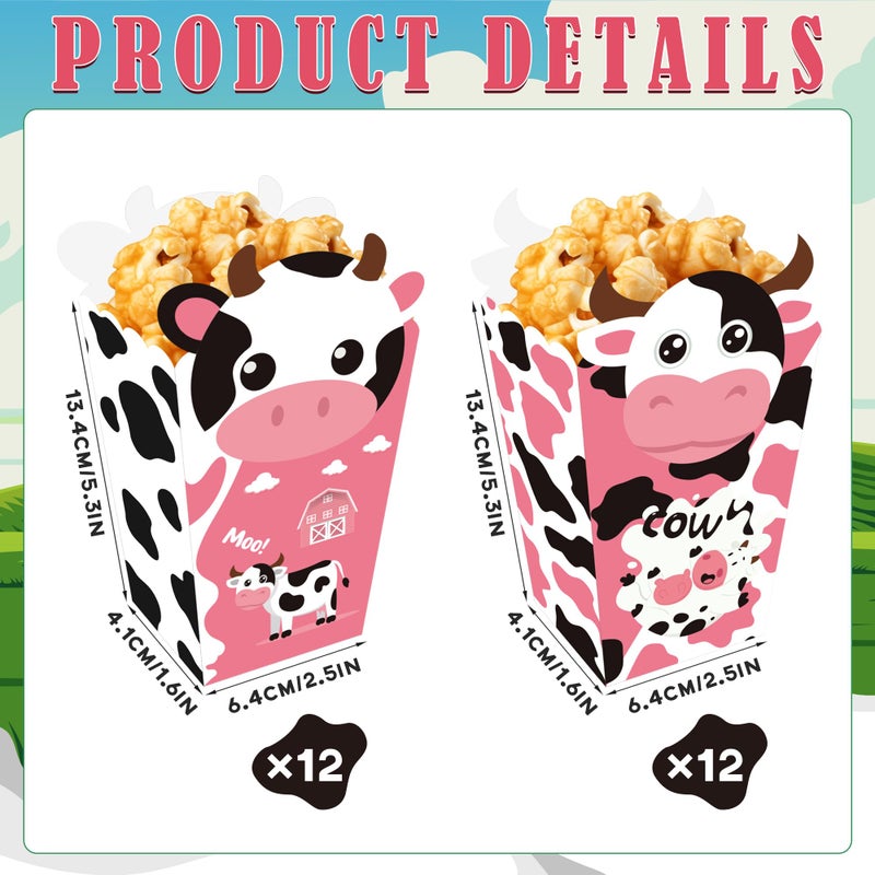 Caoekego 24Pcs Cow Print Popcorn Boxes Snack Treat Boxes Candy Cookie Container for Cow Farm Animals Birthday Party Supplies(5.3 x 2.5 x 1.6inch) - Image 2