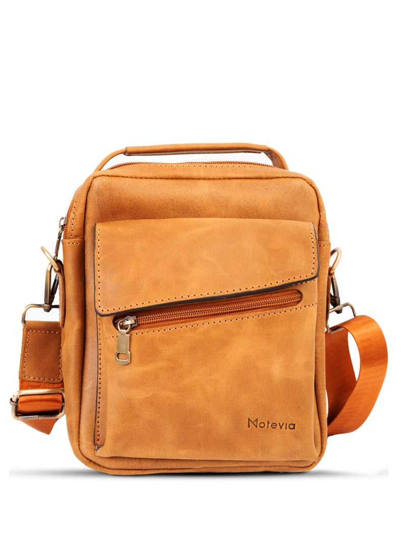 Motevia Motevia Men's Crossbody Bag Genuine Leather Crossbody Bag Men Genuine Leather Crossbody Bag Men with Shoulder Strap Top Handle Medium Size  - Image 1