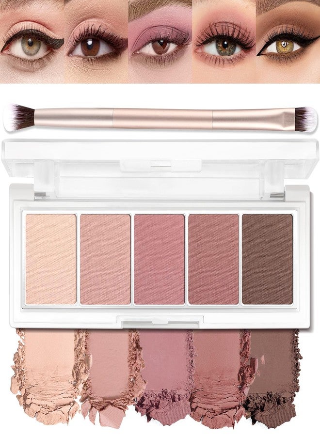 LSxia 5 Colors Matte Eyeshadow Palette with Brush - Neutral Nude Brown Mauve Pink Eye Shadow Palette Makeup, Natural Waterproof Cool-Toned Eyeshadow for Green & Blue & Brown Eyes and Smokey Makeup, 04# - Image 1