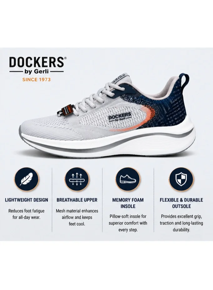 دوكرز باي جيرلي Dockers by Gerli Men's Lightweight Breathable Knit Low-Top Sneakers with Memory Foam Insole - Grey/Navy