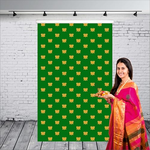Party Baazaar Green Backdrop Cloth for Decoration | Puja Background Decoration Cloth | Traditional Backdrop (Pack of 1, Multicolor, Size: 8x5 Feet) - Image 1
