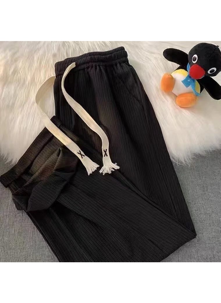 Generic - Ice Silk Wide Leg Pants Men Summer Thin Fashion Brand INS Mens Lantern Beach Loose Style Casual Long Trousers Breathable C92 Black - Image 1