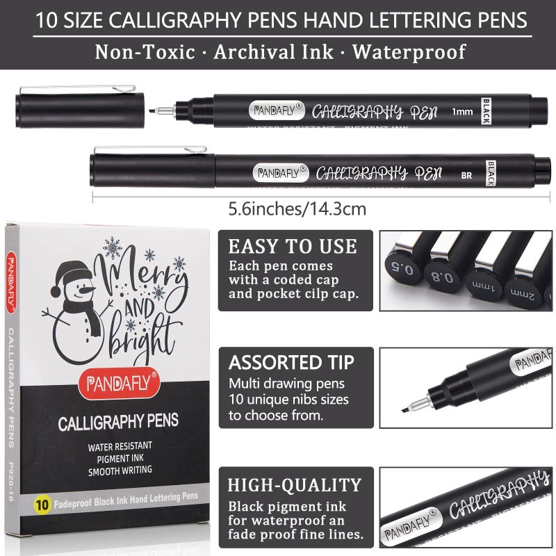 PANDAFLY Calligraphy Pen, 10 Size Calligraphy Pens for Writing, Brush Pens Calligraphy Set for Beginners, Hand Lettering Pen for Art Drawing, Sketching, Scrapbooking - Image 2